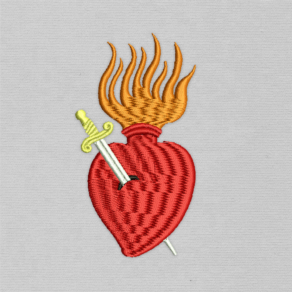Flaming Heart With Sword (Machine Embroidery Design) Digital Download #16