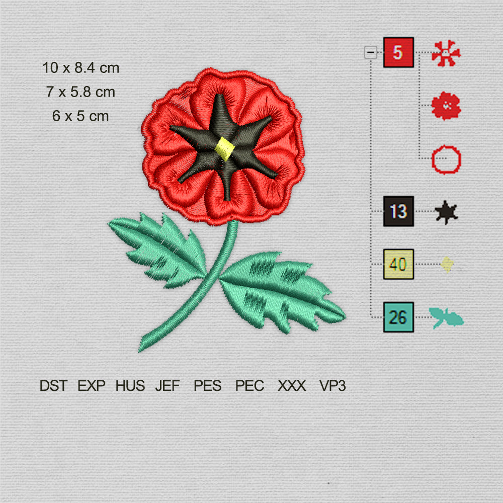 Red Flower (Machine Embroidery Design) Digital Download #2