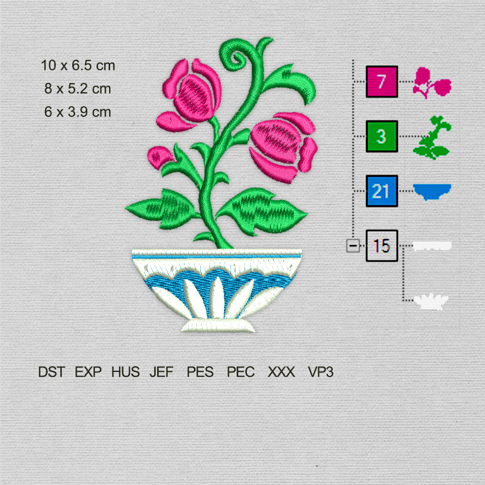 Flower Roses Tree In The Pot (Machine Embroidery Design) Digital Download #3