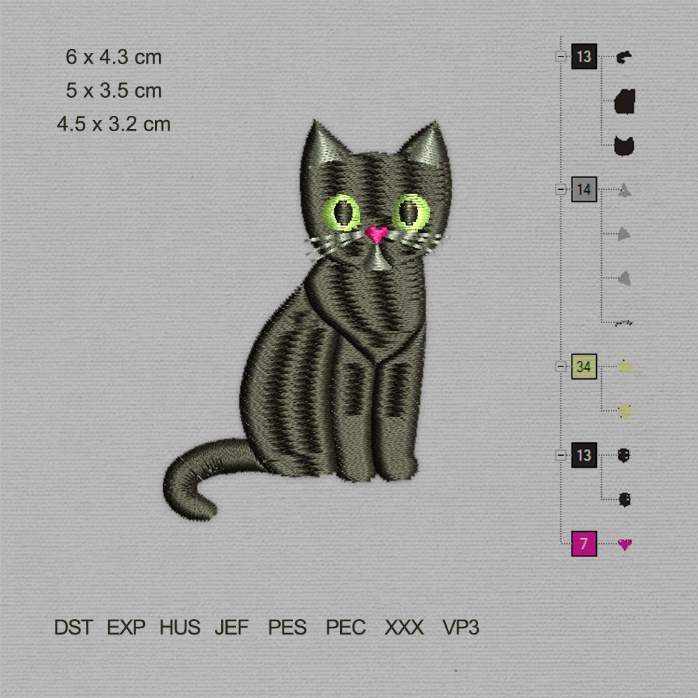 Little Black Cat (Machine Embroidery Design) Digital Download #44