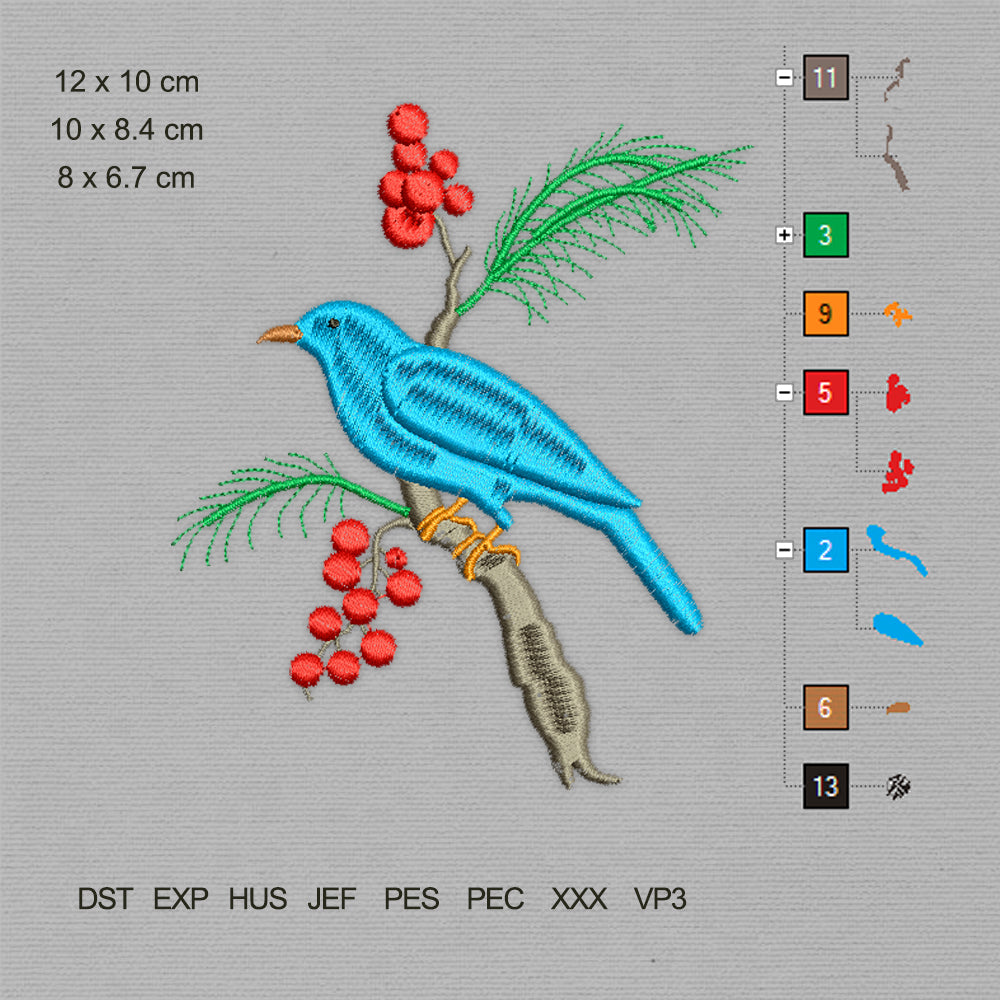 Blue Bird On the Rowan Tree (Machine Embroidery Design) Digital Download #21