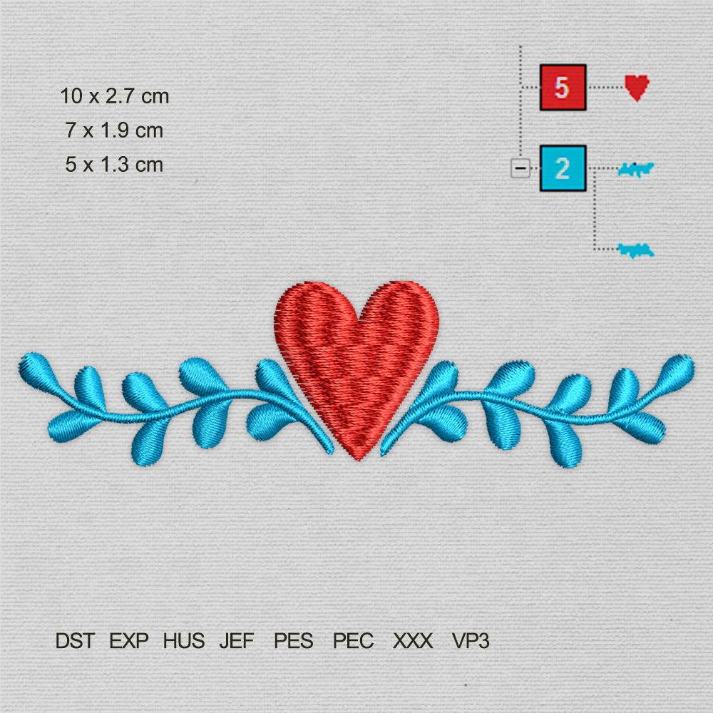 Heart With Leaves Two Colors (Machine Embroidery Design) Digital Download #8