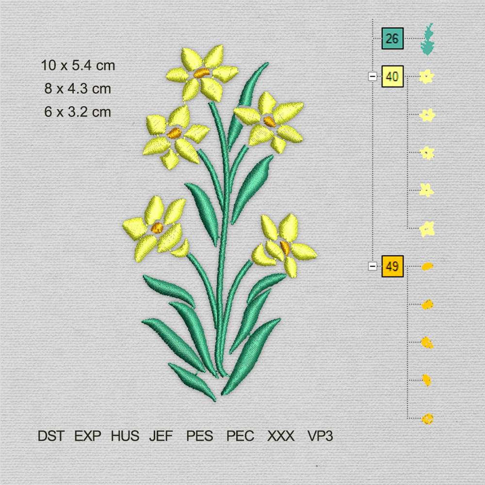 Yellow Narcis Flowers (Machine Embroidery Design) Digital Download #4