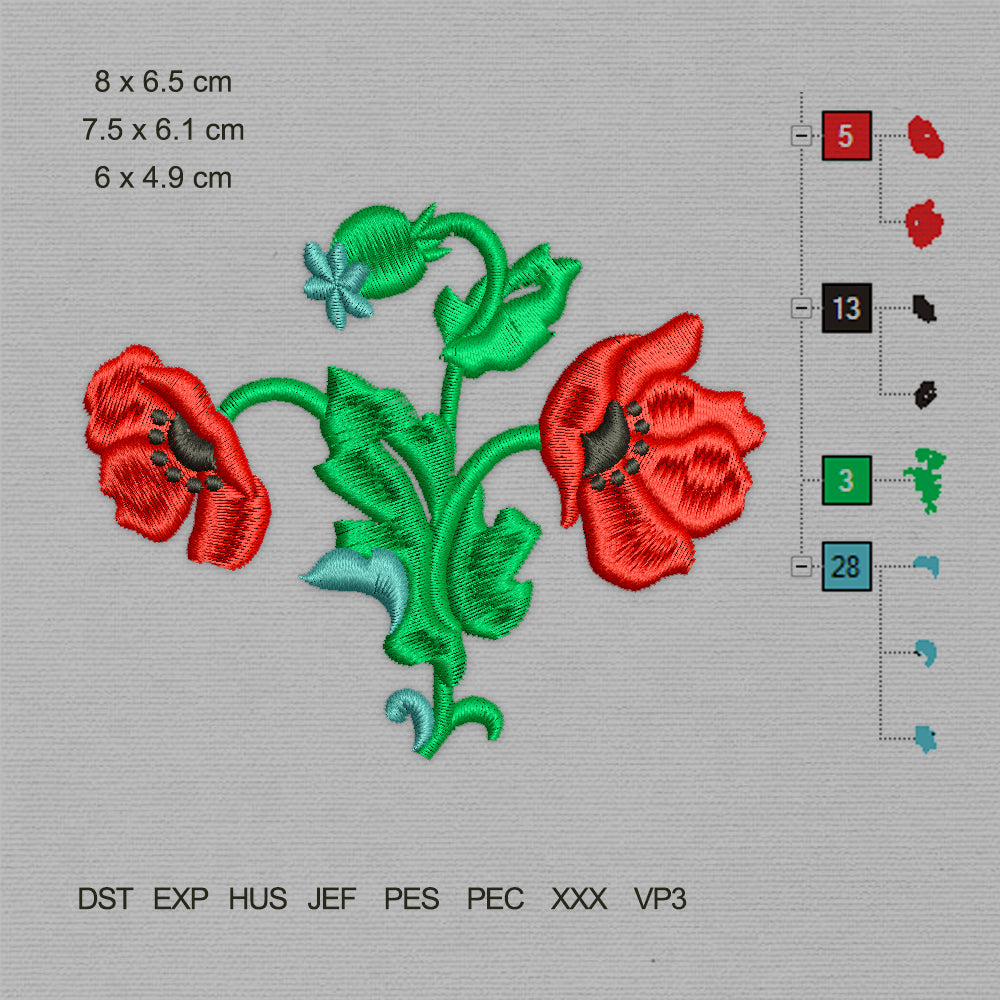Poppy Flower (Machine Embroidery Design) Digital Download #41