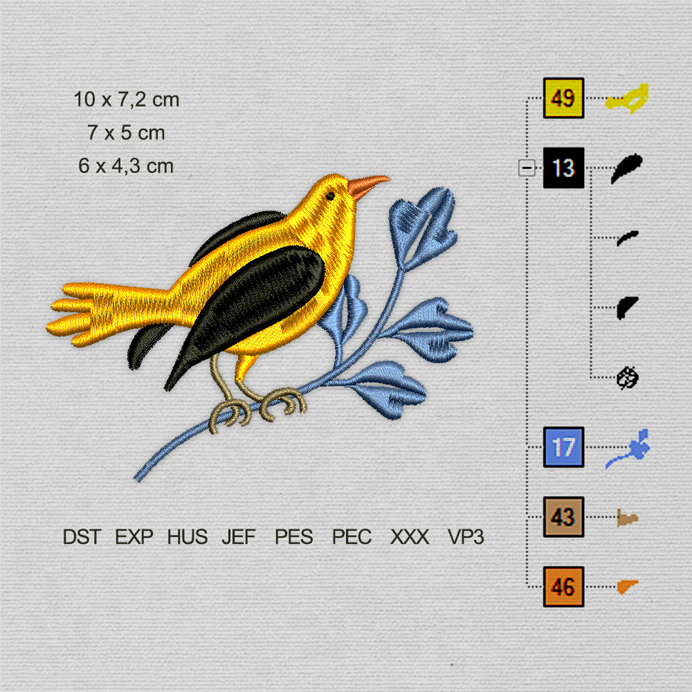 Yellow Bird on the Branch (Machine Embroidery Design) Digital Download #1