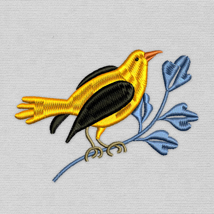 Yellow Bird on the Branch (Machine Embroidery Design) Digital Download #1