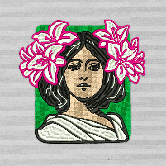 Portrait Girl Woman With White Lilies Flowers In Style Of Modern (Machine Embroidery Design) Digital Download #19