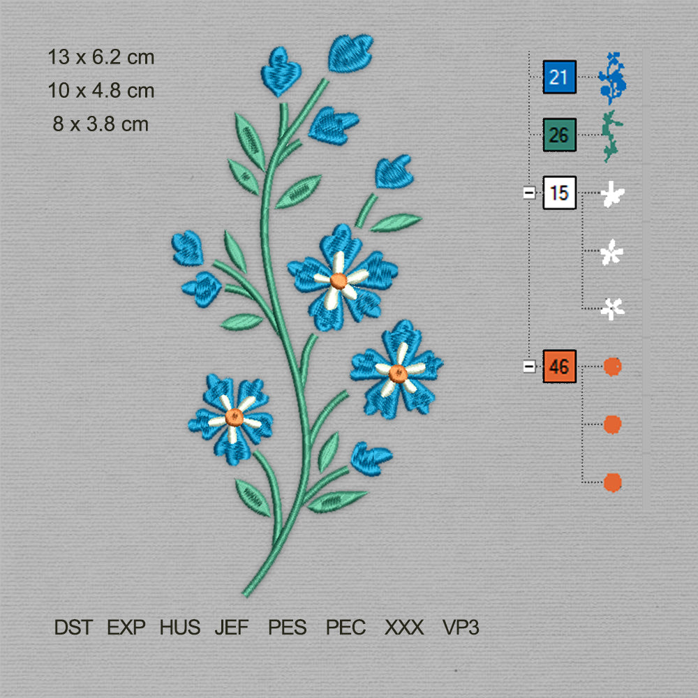 Blue Field Flowers Bouquet (Machine Embroidery Design) Digital Download #15